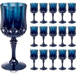 Ciaell Dark Blue Plastic Wine Glasses Set of 24 7oz Diamond Design